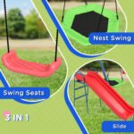 Metal Swing Set for Backyard, 3 in 1 Design with 1 Nest Swing, 2 Seats, 1 Slide, Holds Up to 352 lbs. for Ages 3-8 - Image 5