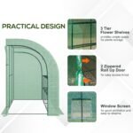 10' x 5' x 7' Lean to Greenhouse, Walk-In Green House, Plant Nursery with 2 Roll-up Doors and Windows, PE Cover and 3 Wire Shelves, Green - Image 7