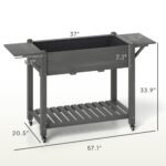 Wood Raised Planter Box, Elevated Garden Bed with Lockable Wheels, Side Tables, Bottom Shelf, Drain Holes, Gray - Image 3