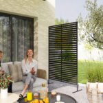 Decorative Privacy Fence Screen, Metal Outdoor Privacy Screen Climbing Plant Trellis with Stand, 78" H x 48" W, Black - Image 2