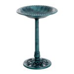 28'' Bird Bath Outdoor Resin Decor with Fleur De Lis Pattern, Time-Worn Finish