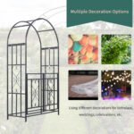 81" Metal Garden Arbor with Double Doors, Locking Gate, Climbing Vine Frame with Heart Motifs, Arch for Wedding, Bridal Party Decoration, Grey - Image 7