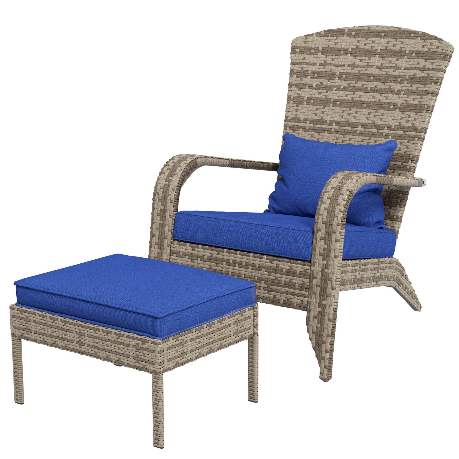 0Bbb6918d007a228f.jpg Wicker Adirondack Chair Fire Pit Chair w/ Ottoman & Cushions, Blue - Image 1