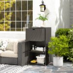 Outdoor Towel Rack for Pool w/ Drawer & Cabinet, Dark Brown - Image 2
