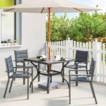37" Square Outdoor Dining Table for 4, Patio Table with Umbrella Hole, Shelf, Faux Wood Top for Garden, Backyard, Gray - Image 2