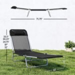 Folding Chaise Lounge Chair, Portable Tanning Chair with Adjustable Backrest, Pillow for Beach Poolside Patio, Black - Image 3