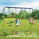 Metal Swing Set with Glider, Two Swing Seats and Adjustable Height, Outdoor Heavy Duty A-Frame Suitable for Playground, Backyard, Green - Image 8