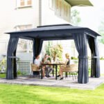 10' x 12' Outdoor Patio Gazebo, Soft Top Gazebo Canopy Shelter with Curtains, Netting, Steel Frame, Hooks - Image 2