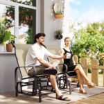 Gliding Lounger Chair Set of 2, Single Rockers with Lightweight Metal & Mesh Construction, Khaki - Image 8