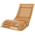 Outdoor Rocking Chair w/ Slatted Seat, Wooden Rocking Chair, 51.25" x 23.5" x 23.5", Teak