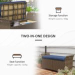 Outdoor Patio Wicker Storage Bench, 2-In-1 Rattan Patio Furniture, 29 Gal Storage Box w/ Cushion, Dark Blue - Image 6