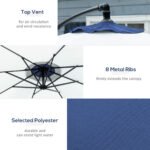10FT Cantilever Umbrella, Offset Patio Umbrella with Crank and Cross Base for Deck, Backyard, Pool and Garden, Hanging Umbrellas, Navy Blue - Image 5