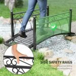 3.3' Metal Arch Zen Garden Pond Bridg with Safety Siderails for Stream, Fish Pond, Black - Image 5