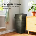 Set of 3 Tall Planters, 28" Outdoor Planter w/ Drainage Holes, Faux Wood Plastic Flower Pots, Dark Brown - Image 7