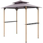 8' x 5' Grill Gazebo, Double Tiered Barbecue Grill Gazebo Shelter with 2 Side Shelves and 10 Hooks for Patio, Garden