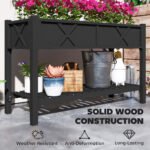 Raised Garden Bed, 47 x 22 x 31.5 in. Elevated Wood Planter Box with Storage Shelf, Drainage Holes, and Liner, Black - Image 7