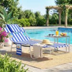 Tanning Chair with Face Hole, 5-Level Adjustable Outdoor Chaise Lounge Chair with Pillow for Beach, Pool, Blue Stripes - Image 2