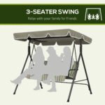 3-Seat Outdoor Patio Swing Chair w/ Cushion, Steel Frame Stand, Adjustable Tilt Canopy for Patio, Garden, Beige & Green - Image 6