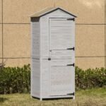 Wooden Garden Cabinet 4-Tier Storage Shed Lockable Organizer w/ Foot Pad Handle - Image 2