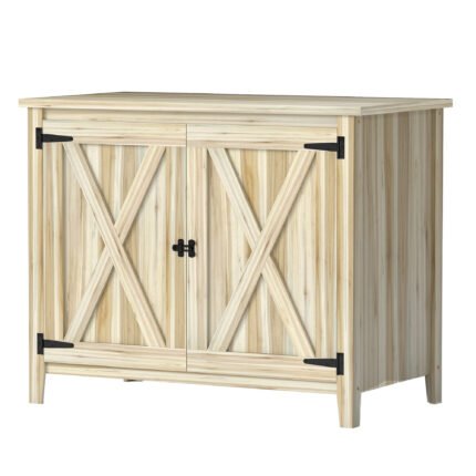 Wooden Outdoor Storage Cabinet with Storage Shelves, Natural Wood