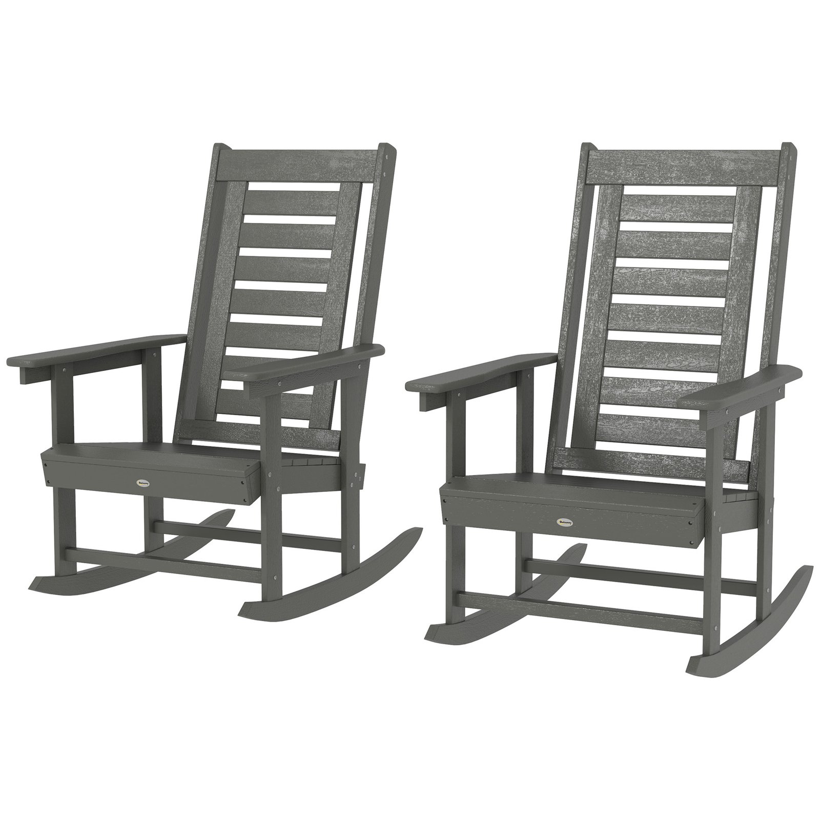 0fz4551949352ae38.jpg 2 Pieces Outdoor Rocking Chairs, HDPE Patio Rockers with 28" High Back, Wide Armrests for Porch Backyard, Dark Gray - Image 1