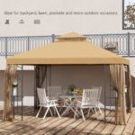 10' x 12' Patio Gazebo with Corner Frame Shelves, Double Roof Outdoor Gazebo Canopy Shelter with Netting, Brown - Image 7