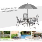 6 Piece Patio Dining Set for 4 with Umbrella, with 4 Folding Dining Chairs & Round Glass Table for Garden, Gray - Image 7