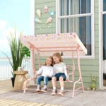 Kids Patio Swing Chair with Adjustable Canopy, Safety Belt for Patio, Garden, Poolside, Balcony, Pink - Image 2