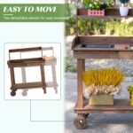 36'' Wooden Potting Bench Work Table with 2 Removable Wheels, Sink, Drawer & Large Storage Spaces, Brown - Image 6