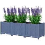 Plastic Raised Garden Bed, 4 x 1 x 1 ft Outdoor Flower Box with Drainage Holes for Vegetables, Herbs, Blue