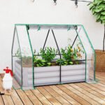 Raised Garden Bed with Cover, Outdoor Galvanized Metal Planter Box Kit, 4 x 3 ft Mini Greenhouse with 2 Large Screen Windows, for Growing Flowers, Vegetables and Herbs, Clear - Image 2