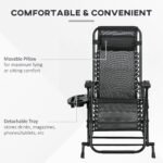 2 Outdoor Rocking Chairs Foldable Reclining Zero Gravity Lounge Rockers w/ Pillow Cup & Phone Holder, Black - Image 5