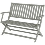 2-Person Foldable Wood Outdoor Bench with Backrest and Armrests for Garden, Porch, Park, Balcony, Gray