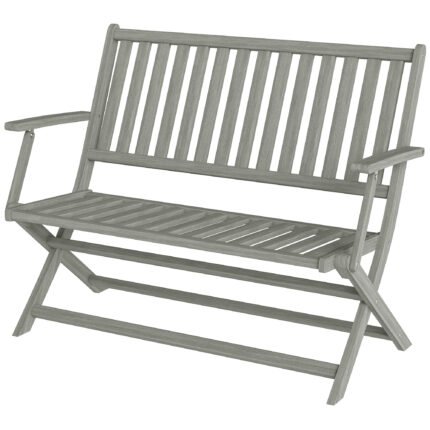 2-Person Foldable Wood Outdoor Bench with Backrest and Armrests