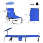Pool Chaise Lounge Chairs Set of 2, Folding Lounge Chairs with Sunshade, Reclining Back, Steel Frame, Blue - Image 3