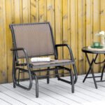 Porch Glider, Metal Frame Swing Glider Chair with Breathable Mesh Fabric, Curved Armrests and Steel Frame for Garden, Poolside, Backyard, Balcony, Brown - Image 2