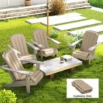 Set of 4 Outdoor Chair Cushions, High Back Adirondack Chair Cushion with Ties, High-Density Foam, Beige - Image 2