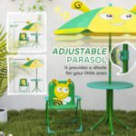 Kids Picnic Table and Chair Set, Outdoor Activity Table with Foldable Chairs, Height Adjustable Umbrella, Green - Image 5