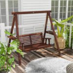 2-Seat Outdoor Swing Chair with Stand and Side Tables for Garden, Poolside, Backyard, Carbonized - Image 2