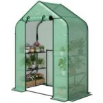 Greenhouse for Outdoors, Portable Greenhouse with 6 Shelves, UV-Resistant PE Cover, Roll-Up Door, Green
