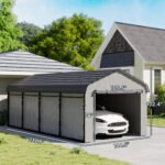 12' x 20' Metal Carport, Heavy Duty Garage Car Canopy with Galvanized Metal Roof and Removable Sidewalls, Dark Gray - Image 3