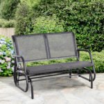 2-Person Outdoor Glider Bench Patio Double Swing Rocking Chair Loveseat w/Power Coated Steel Frame for Backyard Garden Porch, Grey - Image 2