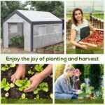 12' x 7' x 7' Greenhouse, Walk-in Outdoor Tunnel Green House with PE Cover, Steel Frame, 2 Roll-Up Zipper Doors & 4 Windows for Flowers, Vegetables, Tropical Plants, White/Dark Gray - Image 7