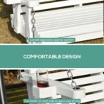 46" 2-Person Porch Swing Wooden Patio Swing Bench with Cup Holders, Slatted Design, Chains, 440lb Weight Capacity, White - Image 5