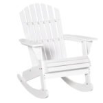 Wooden Adirondack Rocking Chair Outdoor Lounge Chair Fire Pit Seating with Slatted Wooden Design, Fanned Back, White