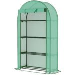 Mini Greenhouse, Portable Greenhouse with 4 Tier Shelves, Roll-Up Door, and Plastic Cover, 41.3" x 17.7" x 63", Green