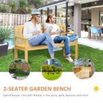 56" Outdoor Wood Bench, 2-Seater Garden Bench with Backrest and Armrest, Patio Bench for Patio, Porch, Poolside, Balcony, Natural - Image 4