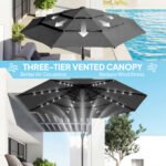 9.7 ft Outdoor Patio Umbrella with Solar LED Lights, 3 Tier Outdoor Table Umbrella with Tilt, Crank - Image 5