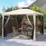 10' x 10' Gazebo Tent, Double Roof Outdoor Canopy Shelter, with Netting Fabric and Vented Roof, Steel Corner Frame for Garden, Lawn, Backyard, Taupe - Image 2