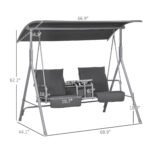 2-Seater Outdoor Porch Swing with Canopy and Table, Patio Swing Chair for Garden, Poolside, Backyard, Gray - Image 3